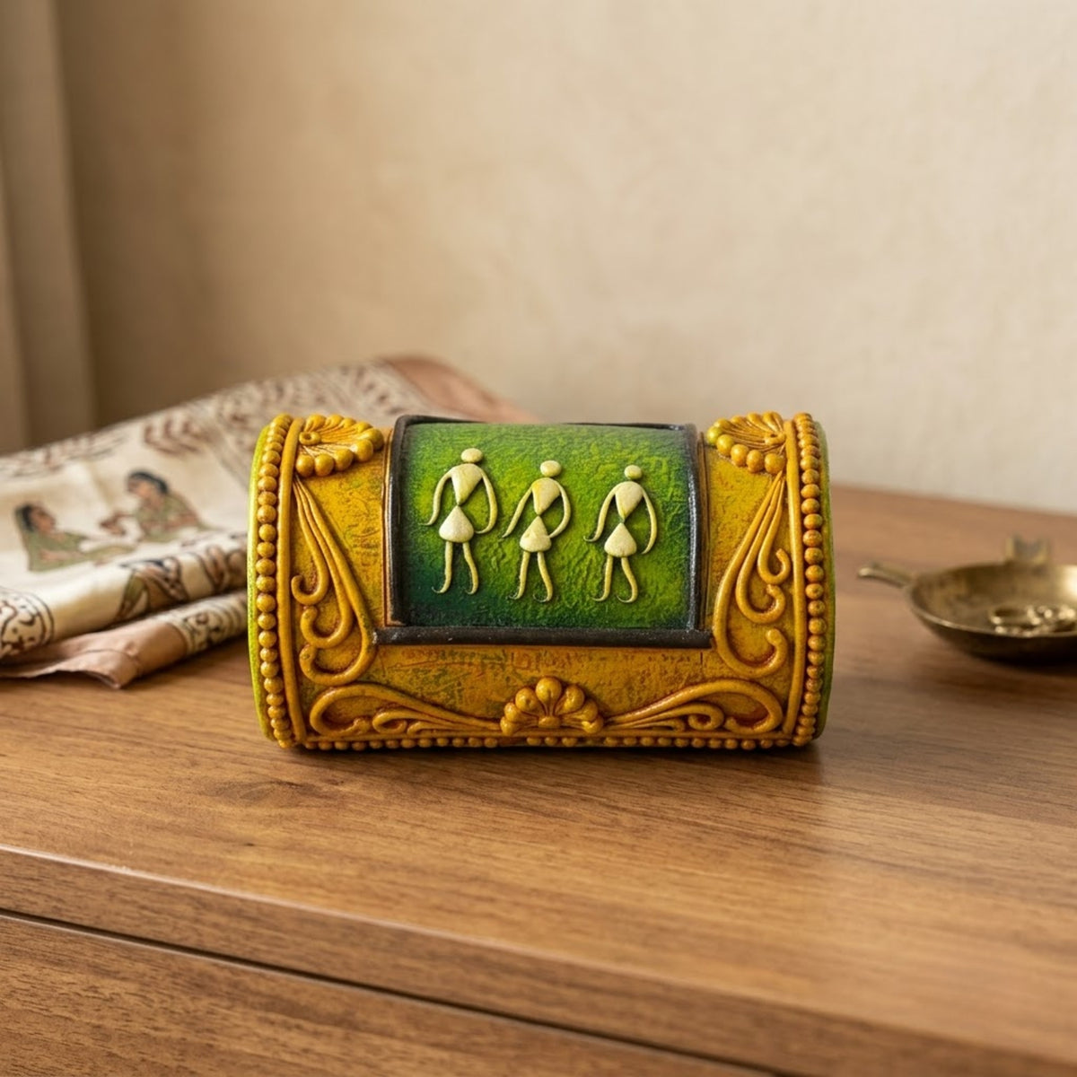 handcrafted odisha paper mache jewellery box – traditional tribal motif