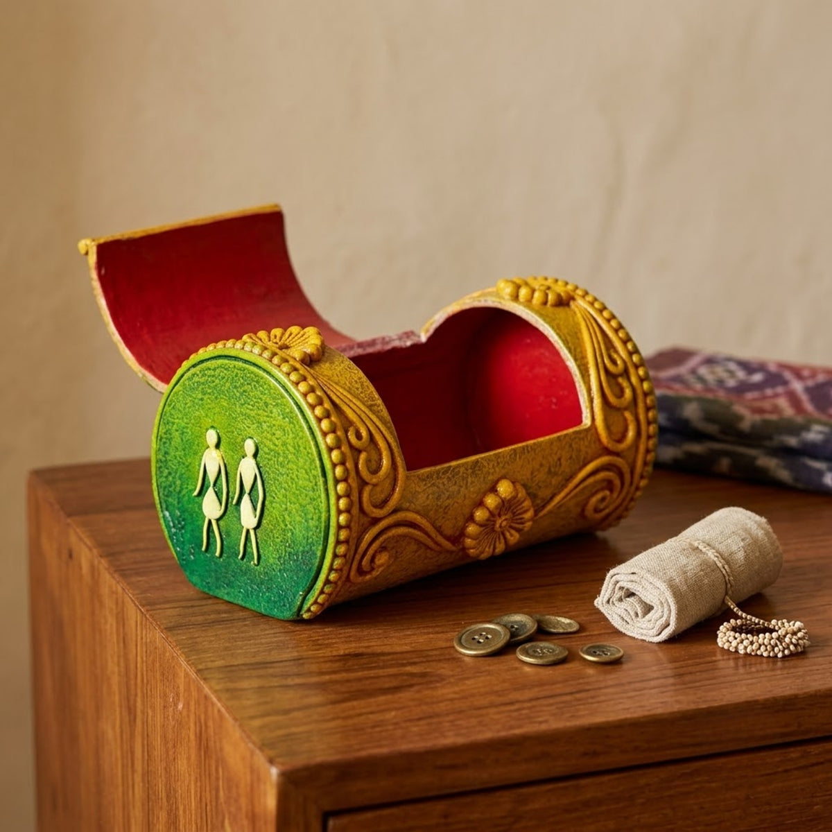 handcrafted odisha paper mache jewellery box – traditional tribal motif