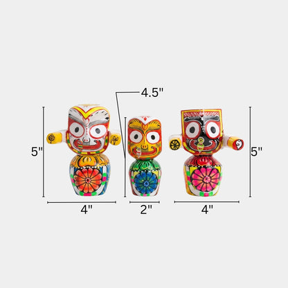 Handcrafted Wooden Jagannath, Balabhadra, and Subhadra Idol Trio (Size: 5")