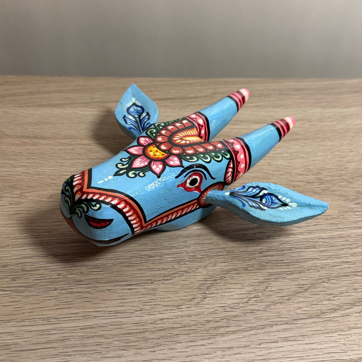 handcrafted wooden cow head wall hanging | traditional hand-painted odisha folk art