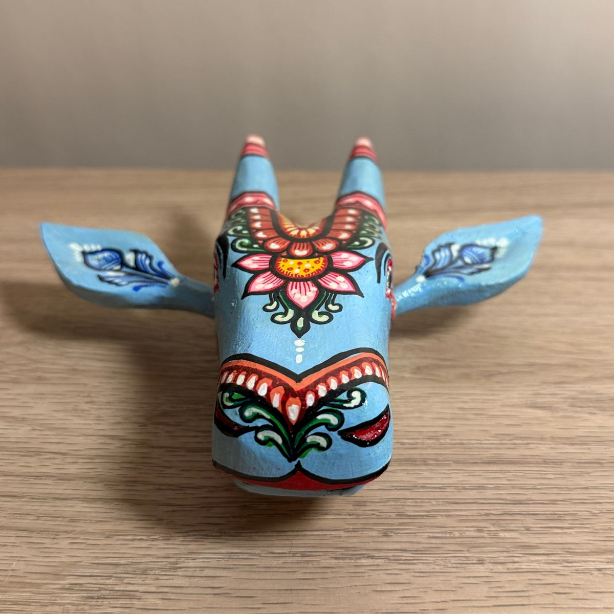 handcrafted wooden cow head wall hanging | traditional hand-painted odisha folk art