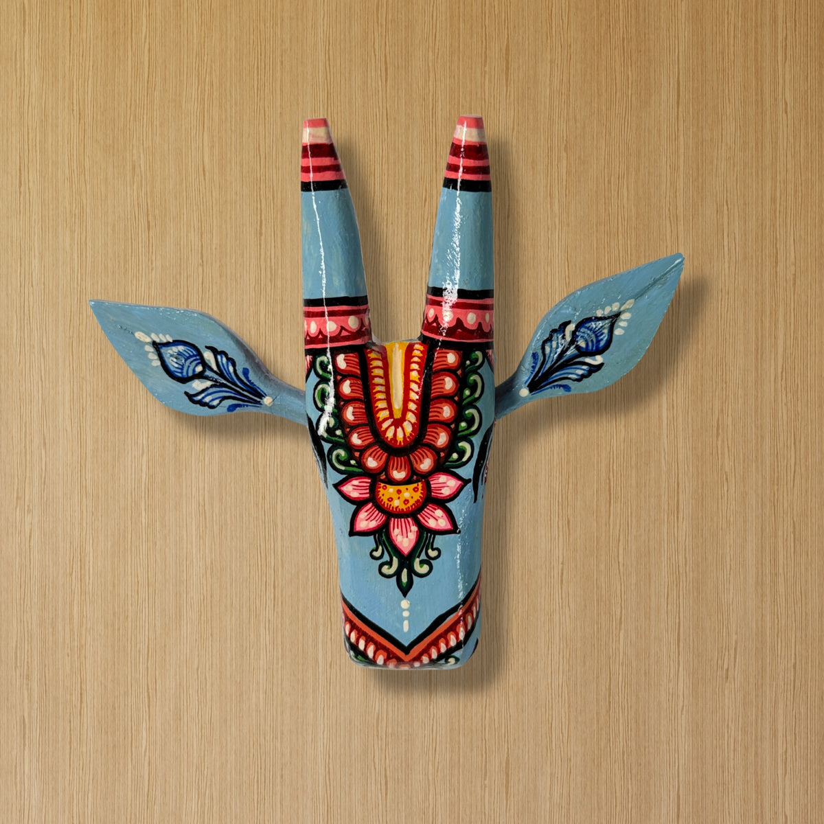 handcrafted wooden cow head wall hanging | traditional hand-painted odisha folk art