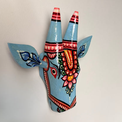 Handcrafted Wooden Cow Head Wall Hanging | Traditional Hand-Painted Odisha Folk Art