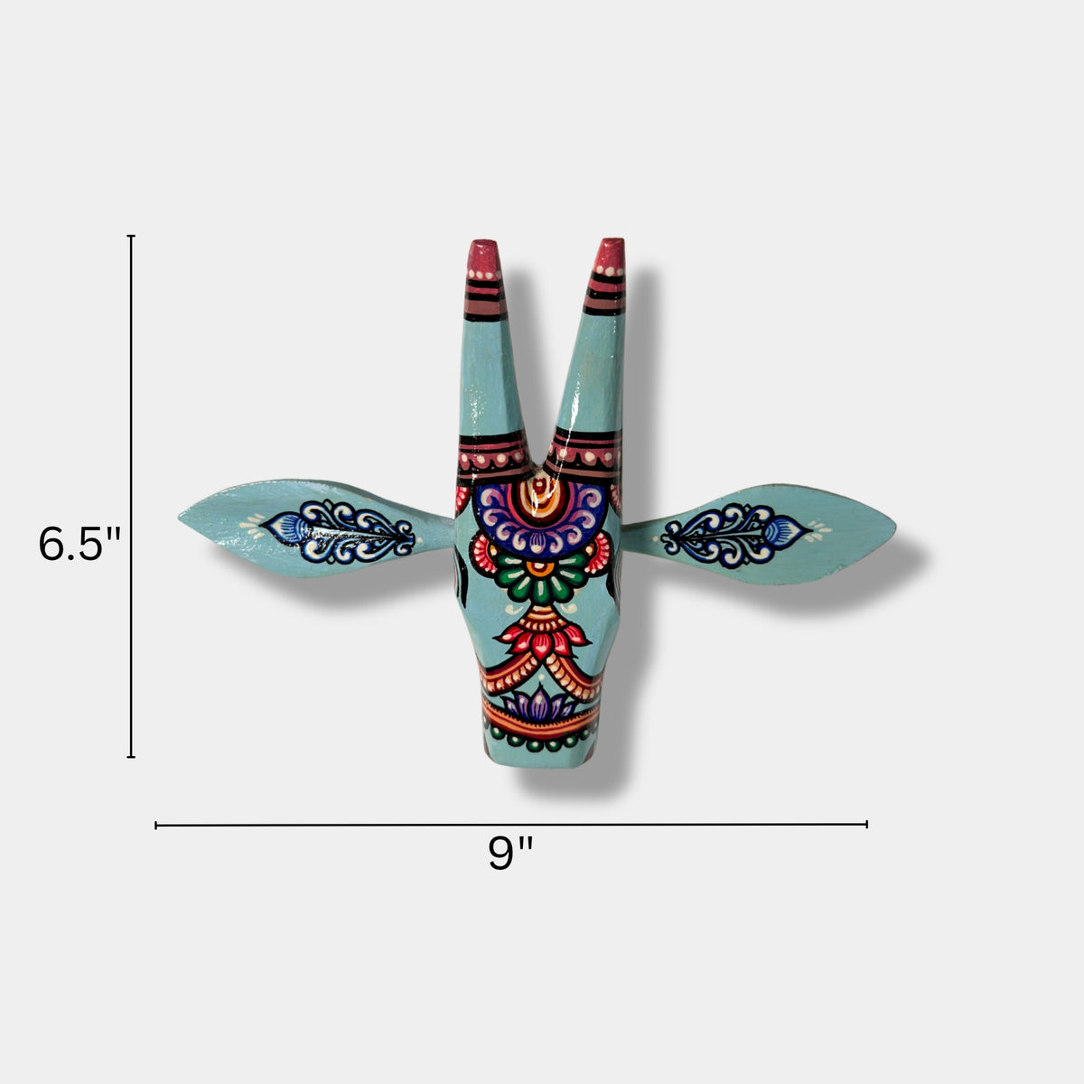 handcrafted wooden cow head wall hanging | aqua blue traditional odisha folk art accent