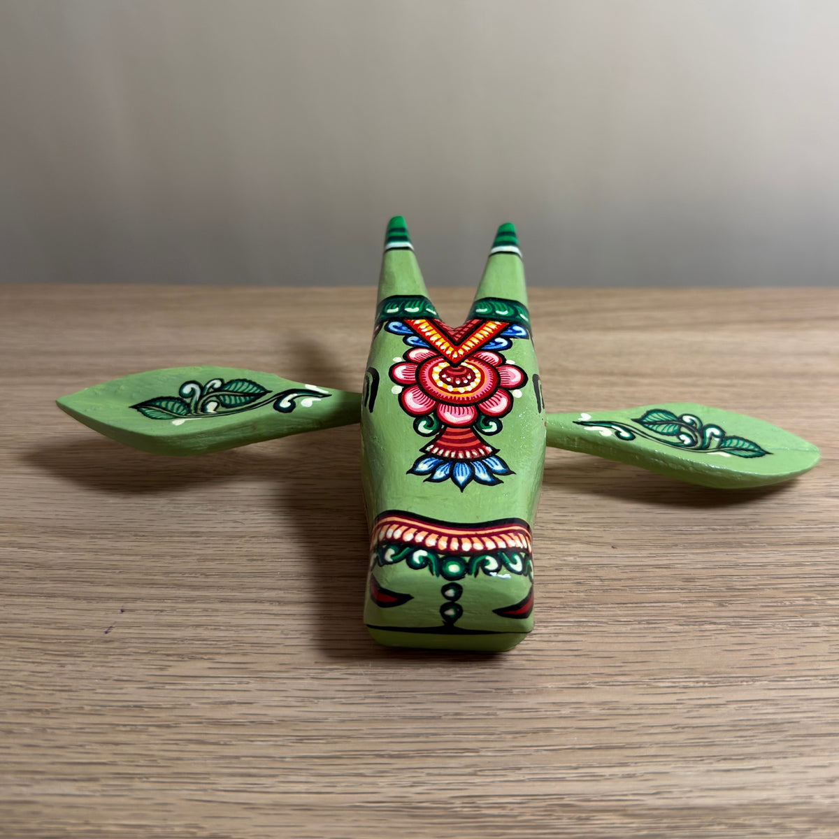 handcrafted wooden cow head wall hanging | olive green traditional odisha folk art accent