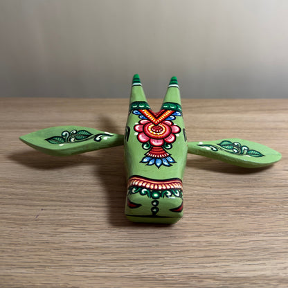 Handcrafted Wooden Cow Head Wall Hanging | Olive Green Traditional Odisha Folk Art Accent