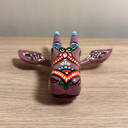Handcrafted Wooden Cow Head Wall Hanging | Mauve Traditional Odisha Folk Art Accent