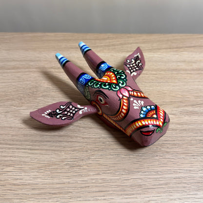 Handcrafted Wooden Cow Head Wall Hanging | Mauve Traditional Odisha Folk Art Accent
