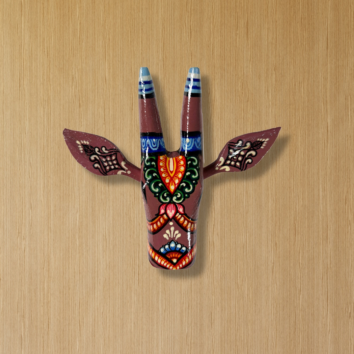 handcrafted wooden cow head wall hanging | mauve traditional odisha folk art accent