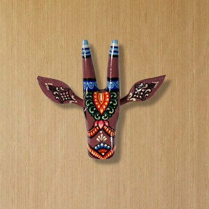 Handcrafted Wooden Cow Head Wall Hanging | Mauve Traditional Odisha Folk Art Accent