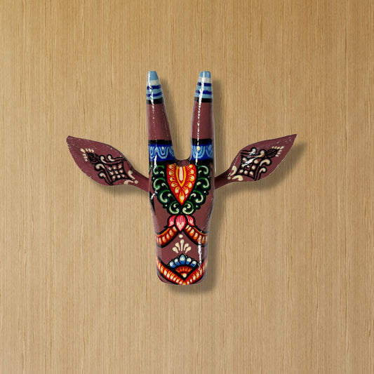 Handcrafted Wooden Cow Head Wall Hanging | Mauve Traditional Odisha Folk Art Accent