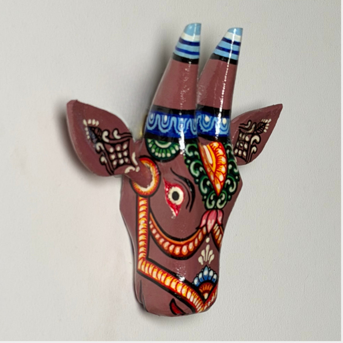 handcrafted wooden cow head wall hanging | mauve traditional odisha folk art accent