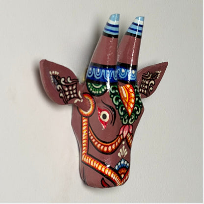 Handcrafted Wooden Cow Head Wall Hanging | Mauve Traditional Odisha Folk Art Accent