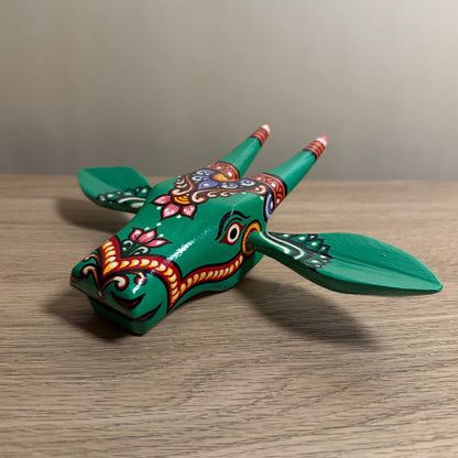 Handcrafted Wooden Cow Head Wall Hanging | Emerald Green Traditional Odisha Folk Art Accent