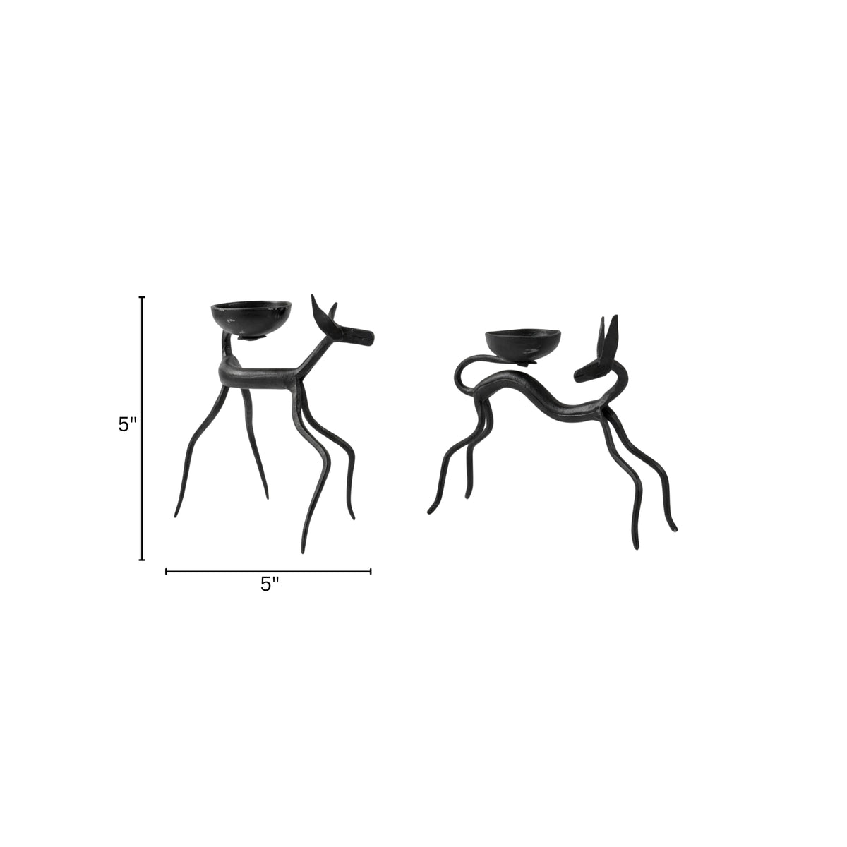 handcrafted bastar wrought iron minimalist deer candle holders (pair)