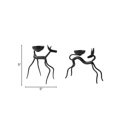 Handcrafted Bastar Wrought Iron Minimalist Deer Candle Holders (Pair)