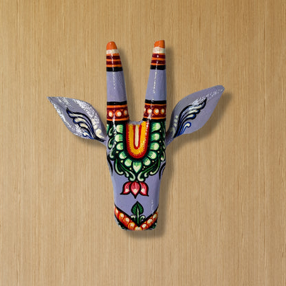 Handcrafted Wooden Cow Head Wall Hanging | Lavender Traditional Odisha Folk Art Accent