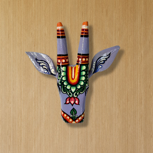 Handcrafted Wooden Cow Head Wall Hanging | Lavender Traditional Odisha Folk Art Accent