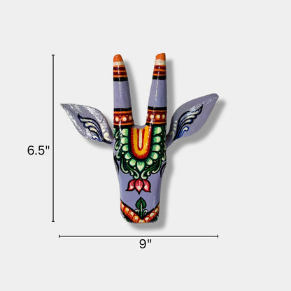 Handcrafted Wooden Cow Head Wall Hanging | Lavender Traditional Odisha Folk Art Accent