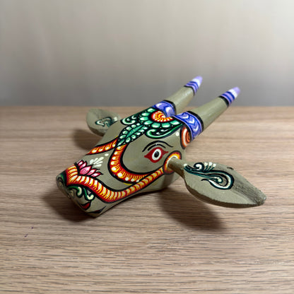 Handcrafted Wooden Cow Head Wall Hanging | Sage Greenish-Grey Traditional Odisha Folk Art Accent
