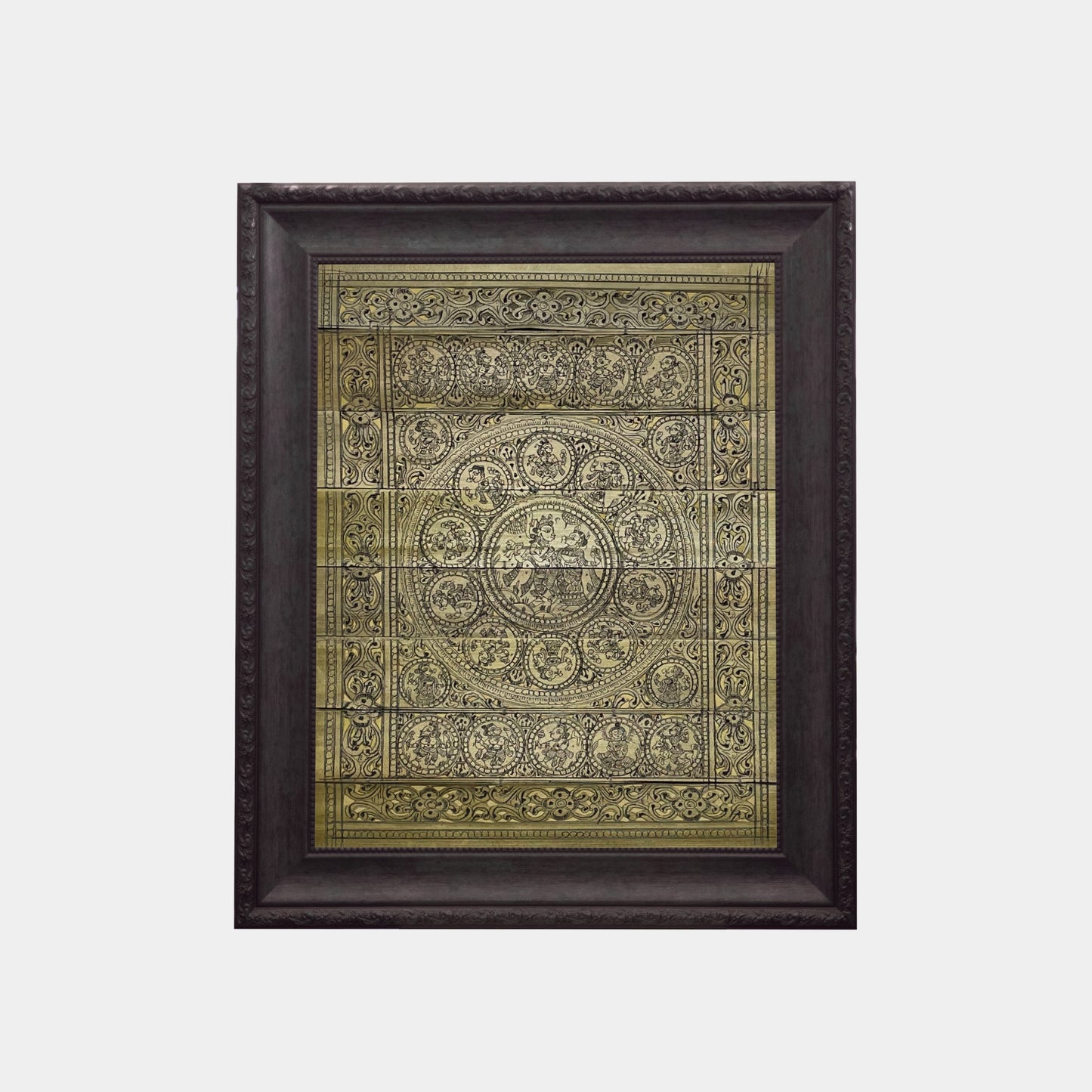 handcrafted odisha palm leaf engraving - radha krishna raas leela & dashavatara