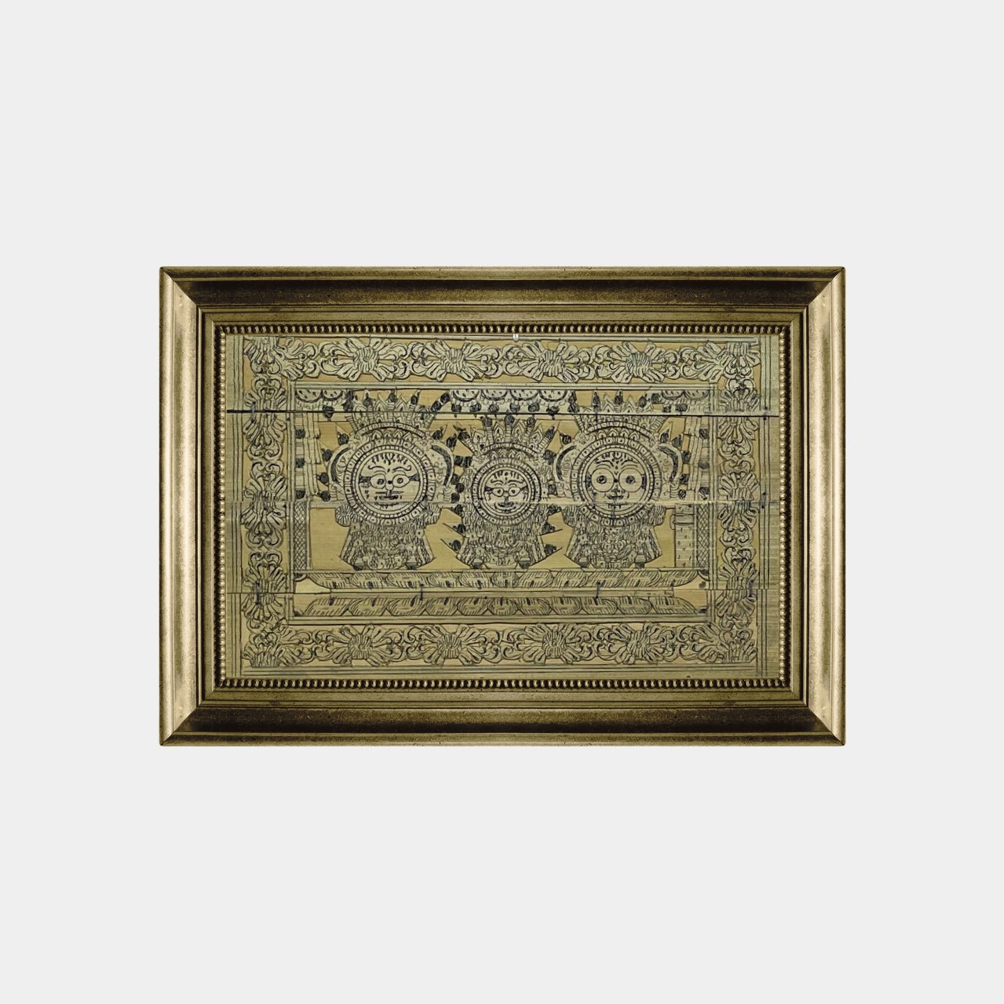 handcrafted odisha palm leaf engraving - shri jagannath, balabhadra & subhadra