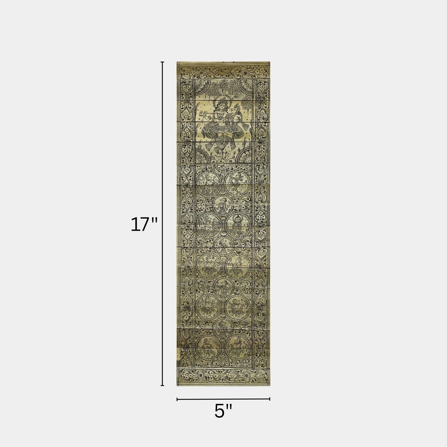 handcrafted odisha palm leaf vertical scroll - radha krishna & dashavatara