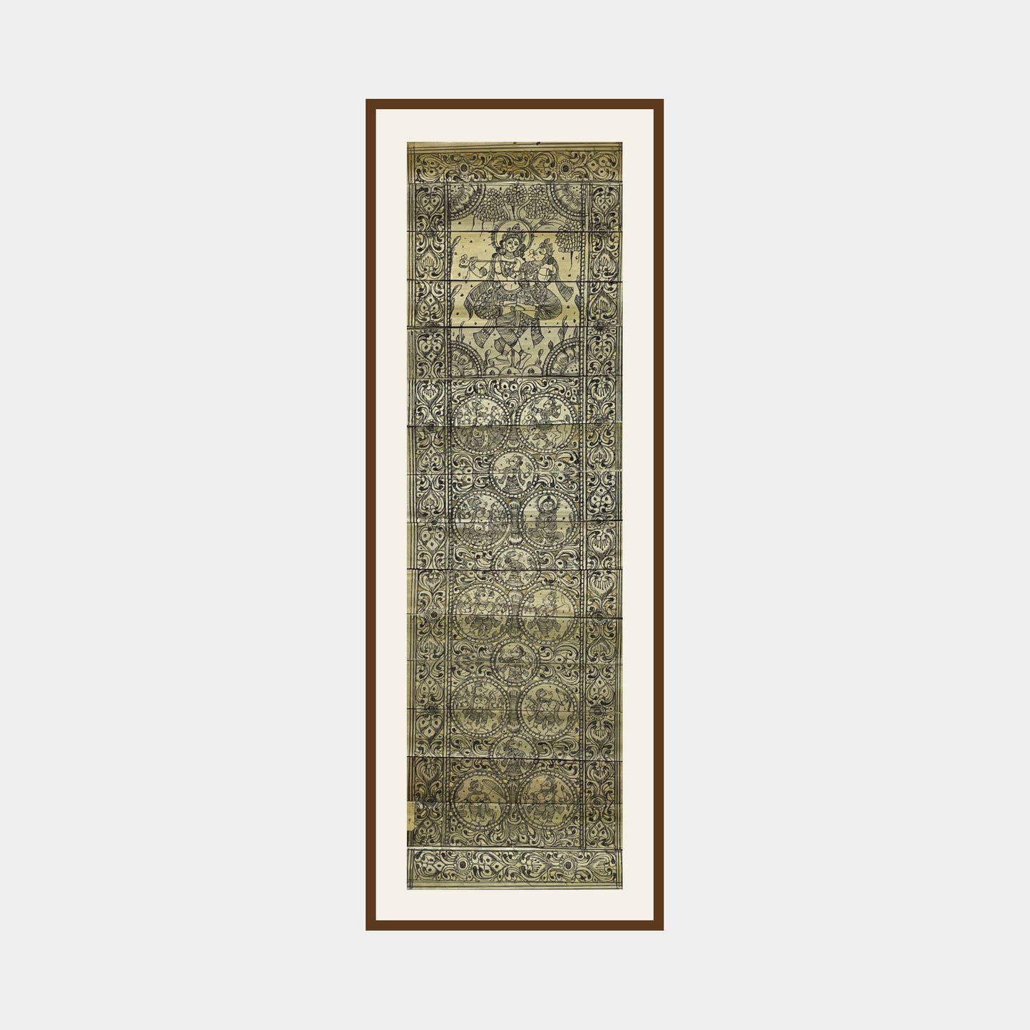 handcrafted odisha palm leaf vertical scroll - radha krishna & dashavatara