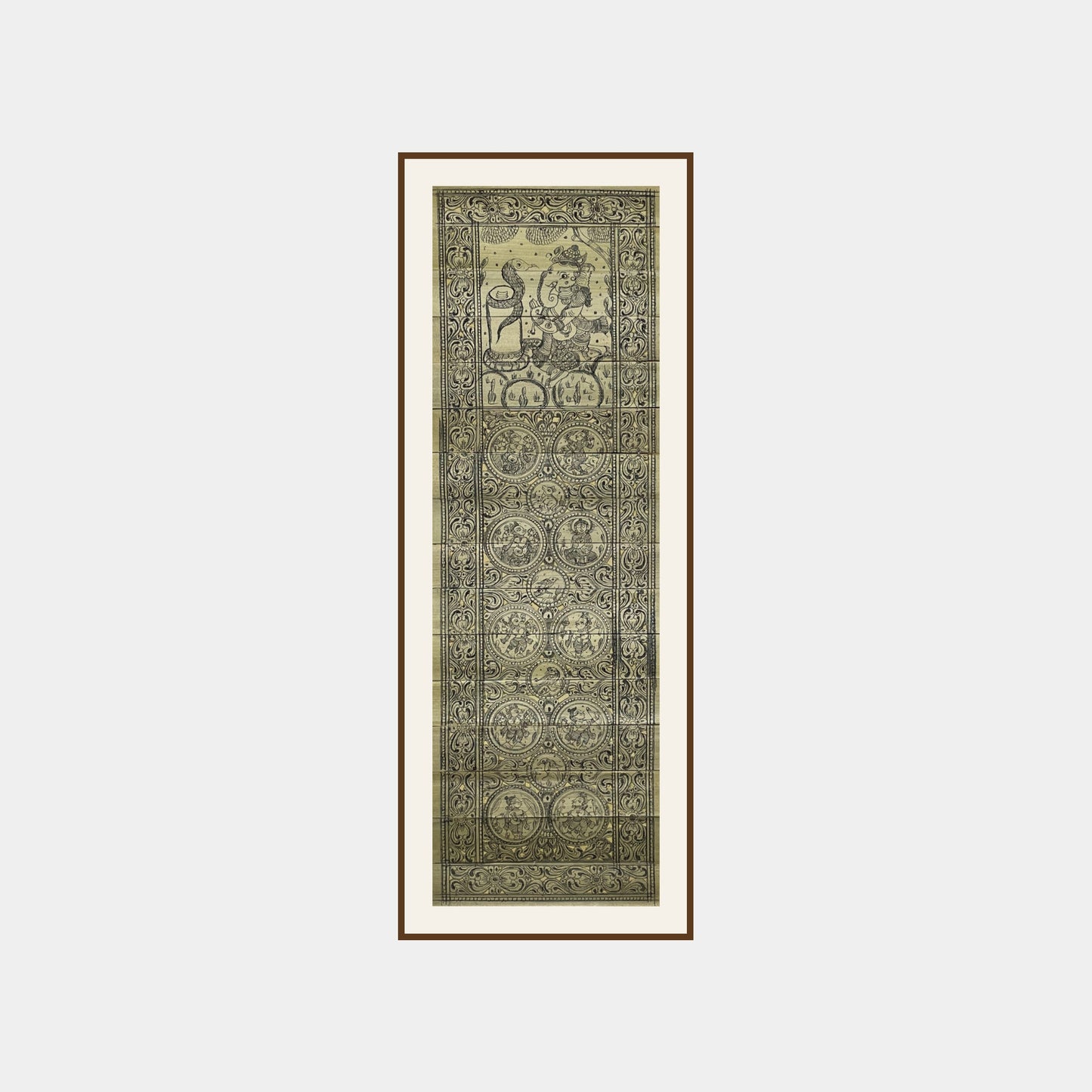 handcrafted odisha palm leaf vertical scroll - lord ganesha, shivling & dashavatara
