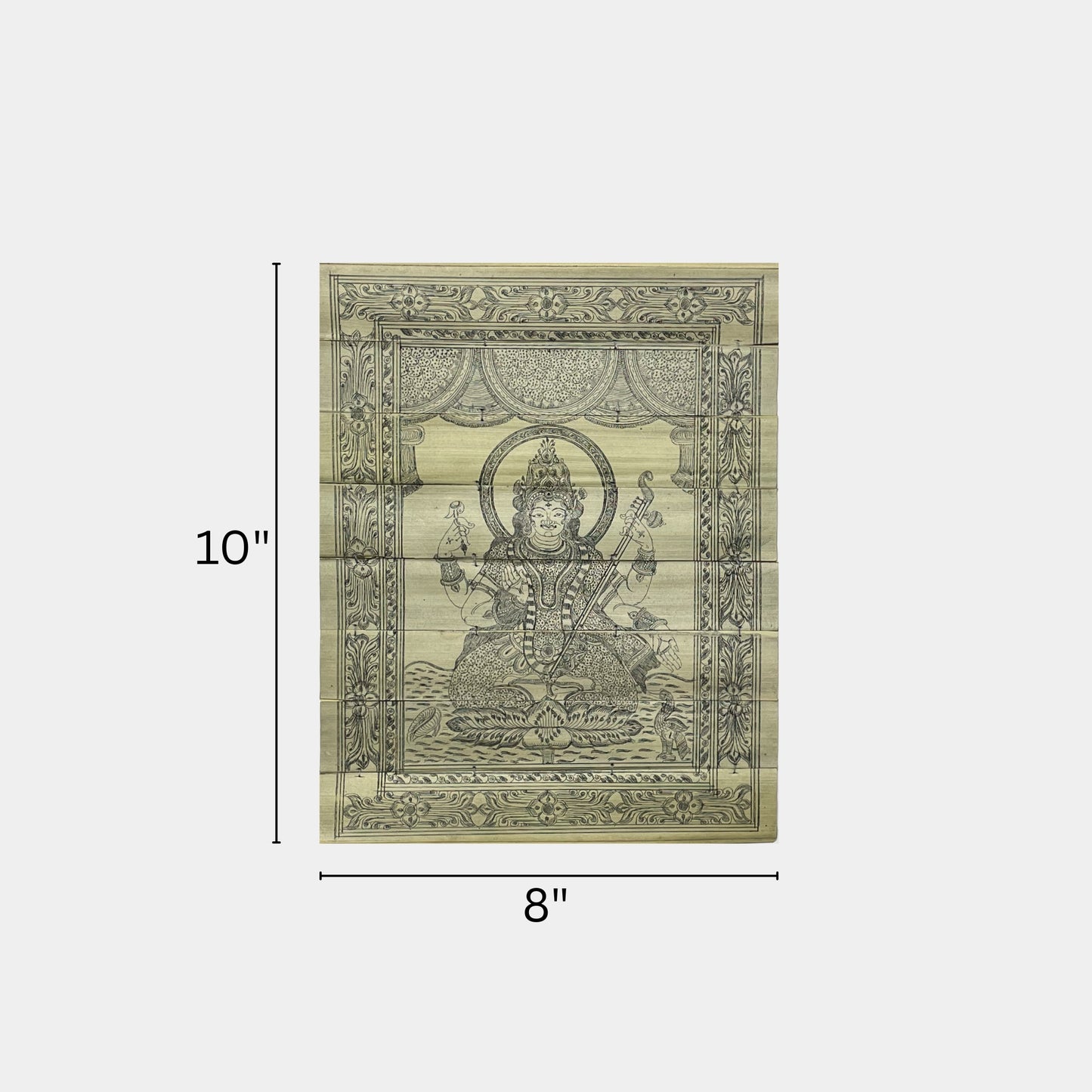 handcrafted odisha palm leaf engraving - goddess saraswati (talapatrachitra)