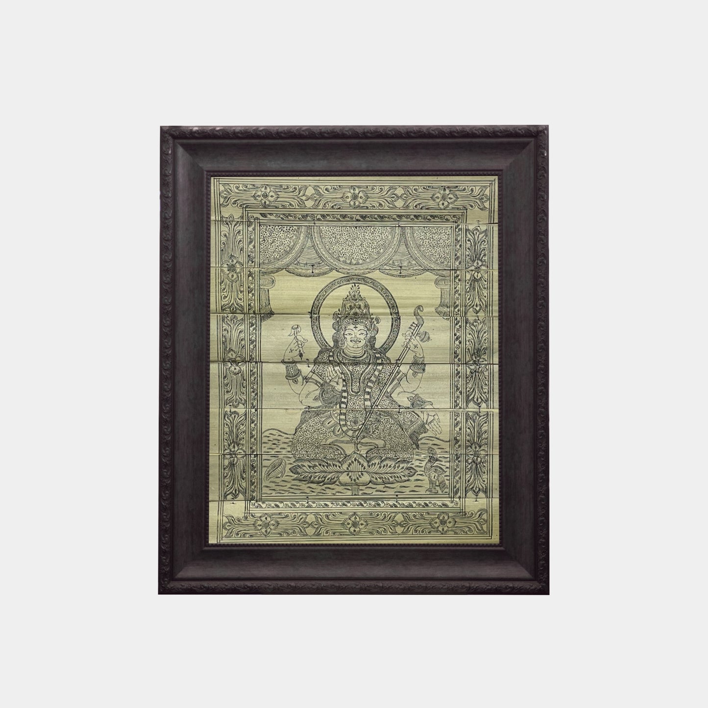 handcrafted odisha palm leaf engraving - goddess saraswati (talapatrachitra)