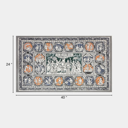Handmade Krishna Leela Narrative Circular Odisha Pattachitra Painting