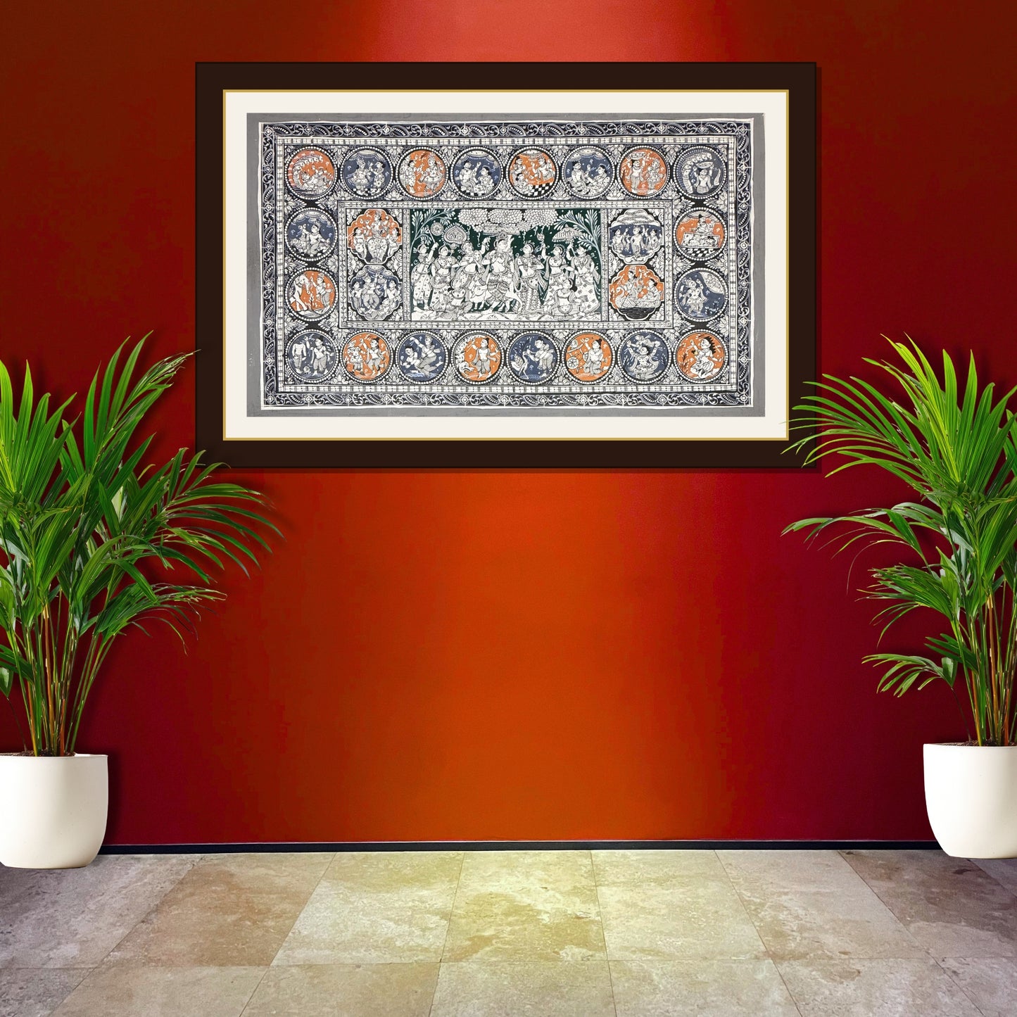 handmade krishna leela narrative circular odisha pattachitra painting