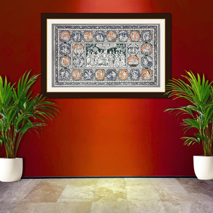 Handmade Krishna Leela Narrative Circular Odisha Pattachitra Painting