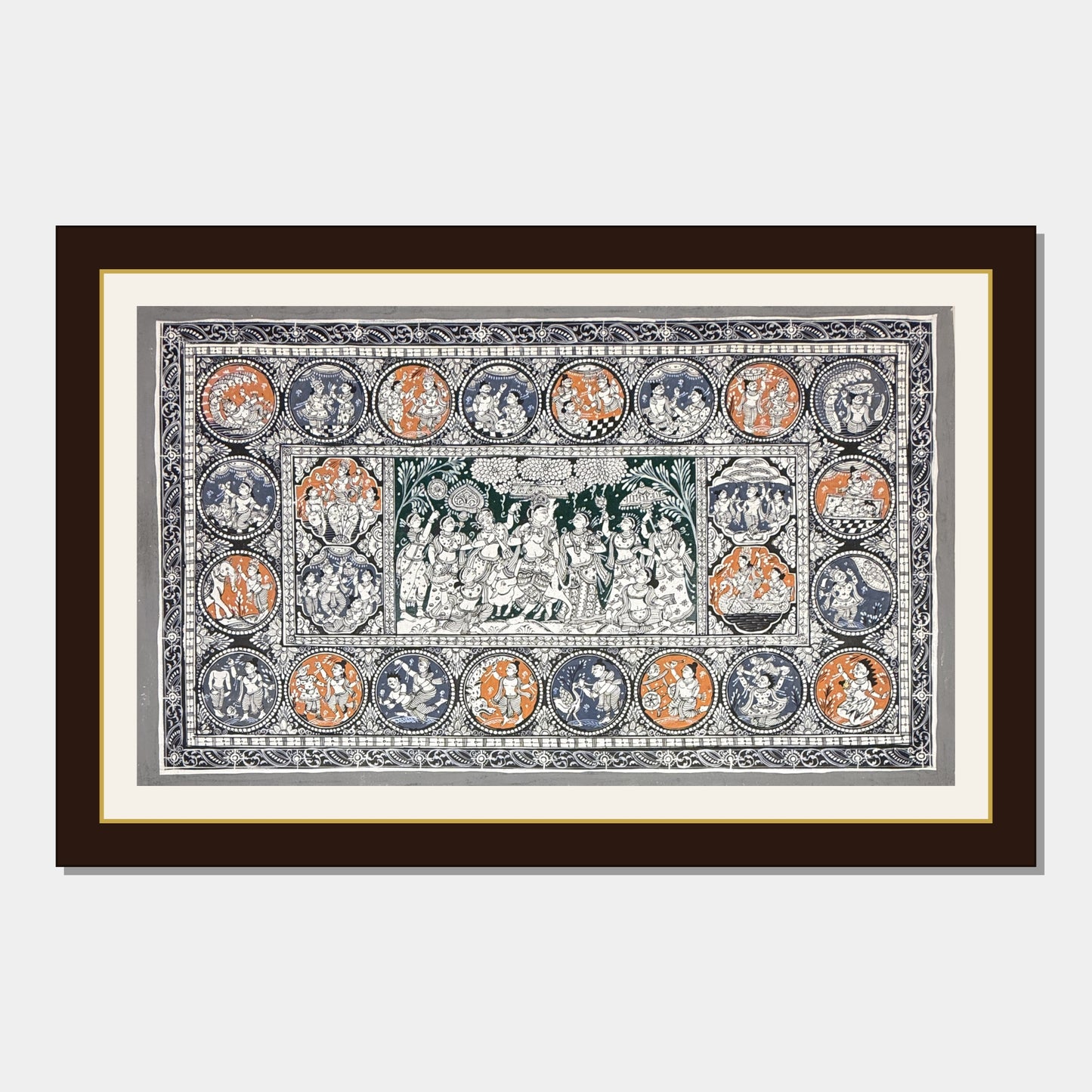 handmade krishna leela narrative circular odisha pattachitra painting