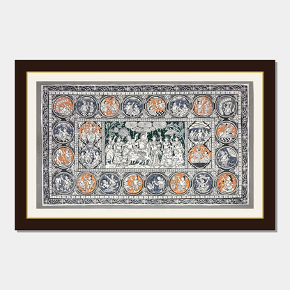 Handmade Krishna Leela Narrative Circular Odisha Pattachitra Painting