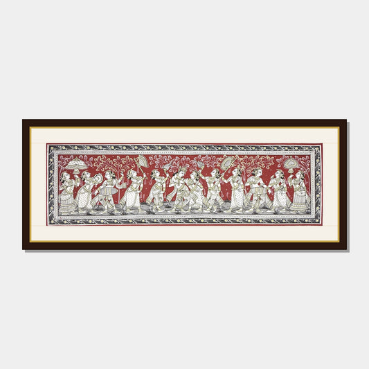 Handmade Radha Krishna Sankirtan Procession Odisha Pattachitra Painting