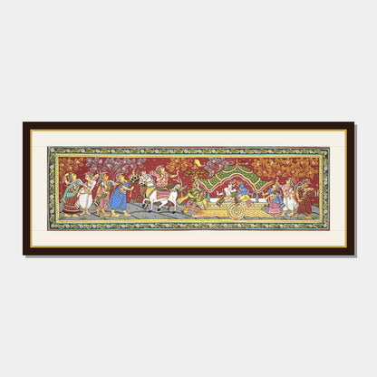 Handmade Krishna and Balrama Chariot Procession Odisha Pattachitra Painting