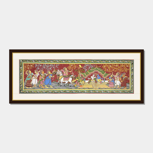 Handmade Krishna and Balrama Chariot Procession Odisha Pattachitra Painting