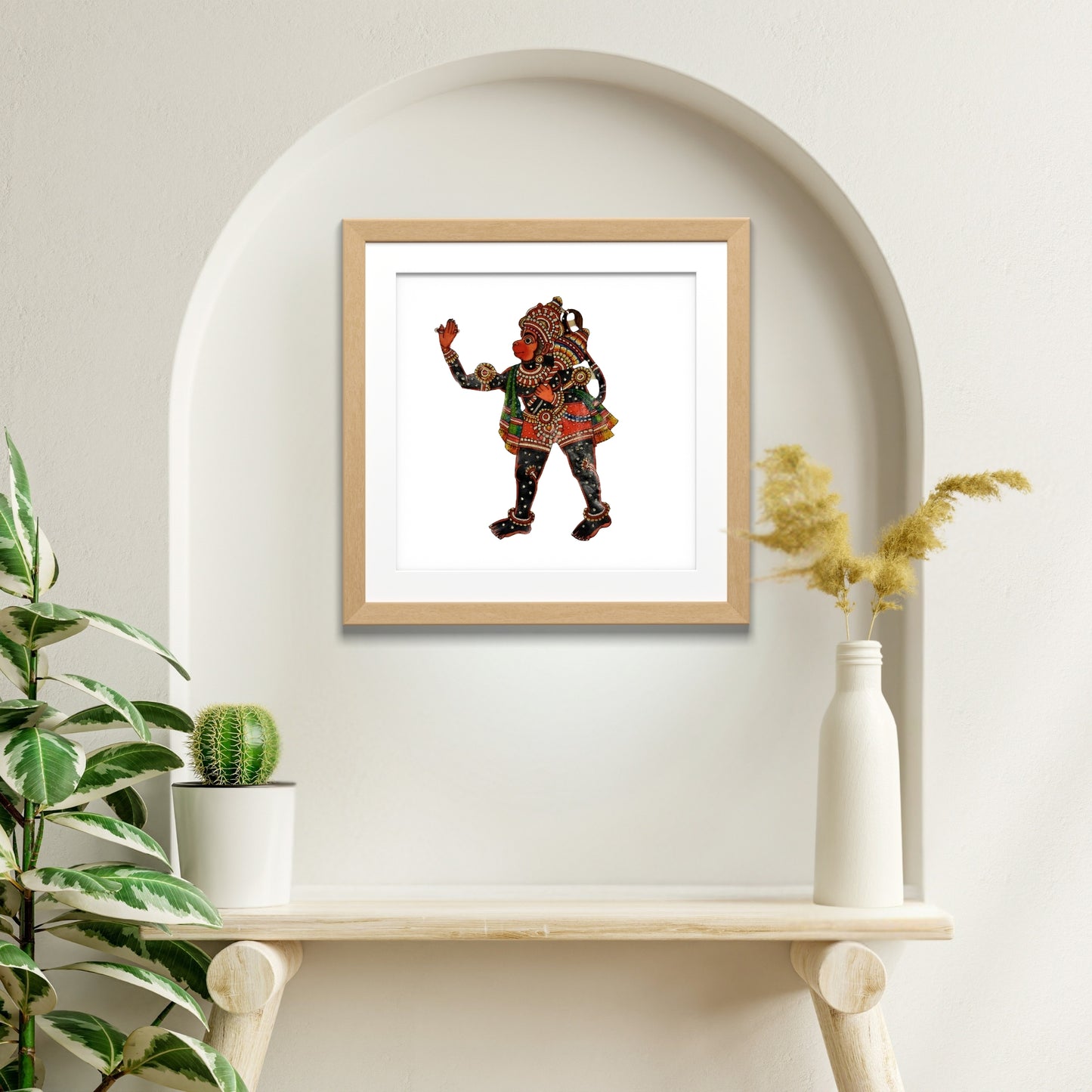 handmade tholu bommalata leather puppet lord hanuman – black form (unframed)