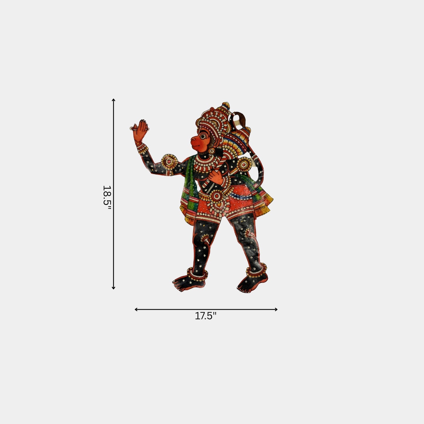 handmade tholu bommalata leather puppet lord hanuman – black form (unframed)