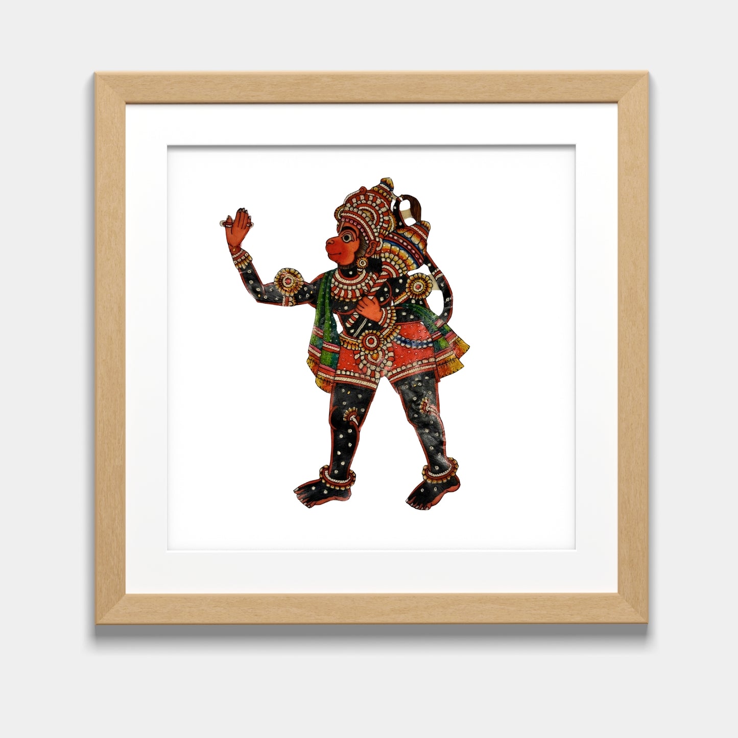 handmade tholu bommalata leather puppet lord hanuman – black form (unframed)