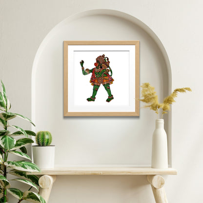 Handmade Tholu Bommalata Leather Puppet Lord Hanuman – Green Form (Unframed)