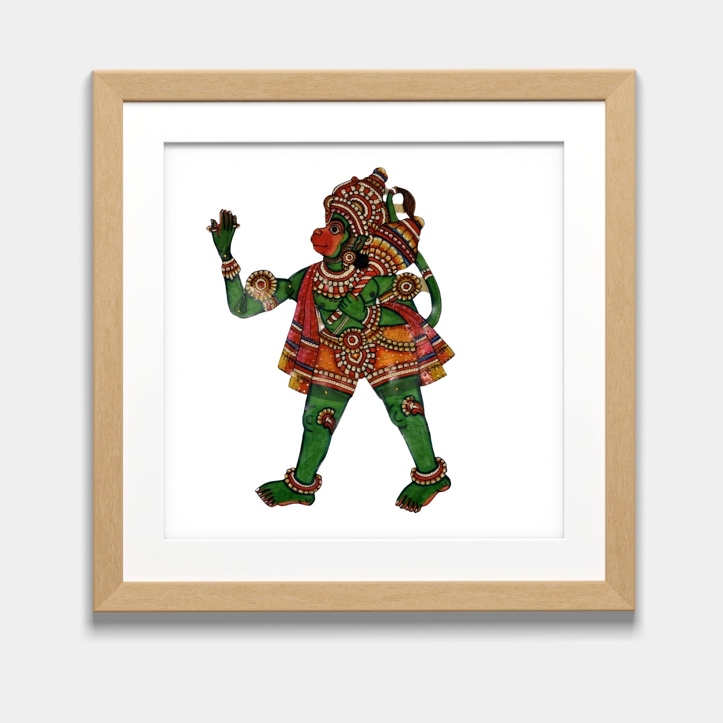handmade tholu bommalata leather puppet lord hanuman – green form (unframed)