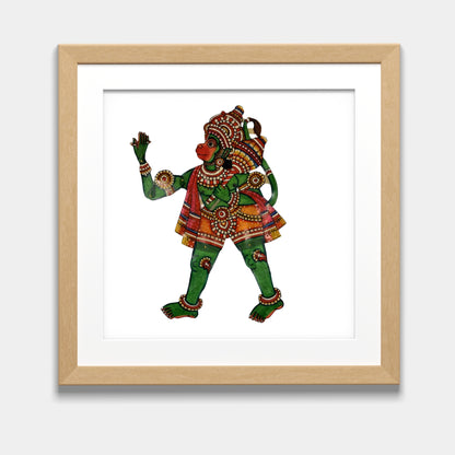Handmade Tholu Bommalata Leather Puppet Lord Hanuman – Green Form (Unframed)