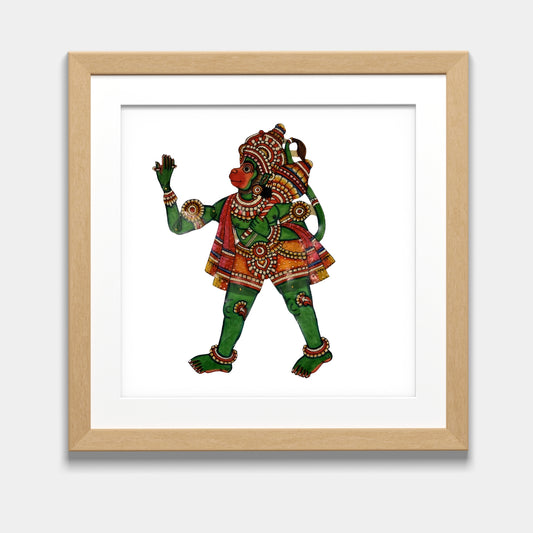 Handmade Tholu Bommalata Leather Puppet Lord Hanuman – Green Form (Unframed)