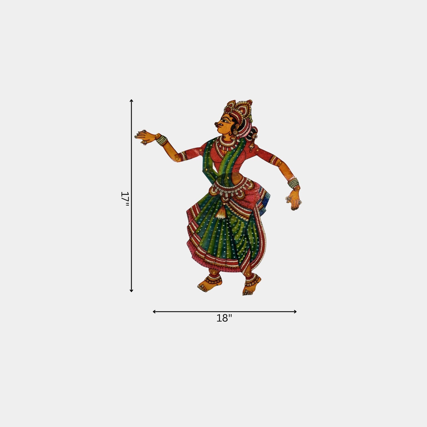 handmade tholu bommalata leather puppet devi sita – green & red edition (unframed)
