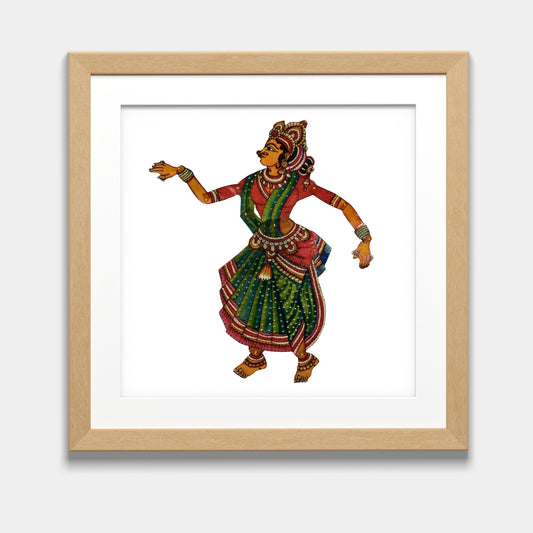 Handmade Tholu Bommalata Leather Puppet Devi Sita – Green & Red Edition (Unframed)