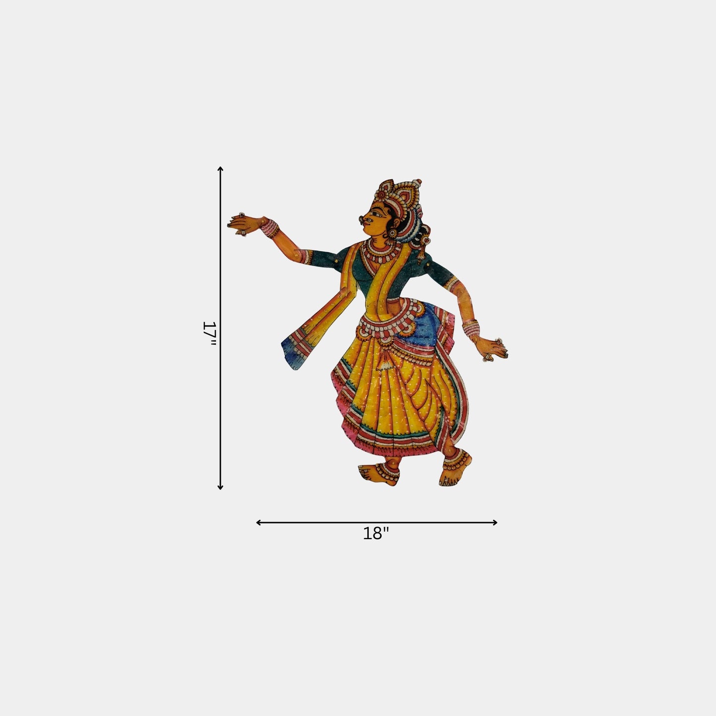 handmade tholu bommalata leather puppet devi sita – yellow & blue edition (unframed)