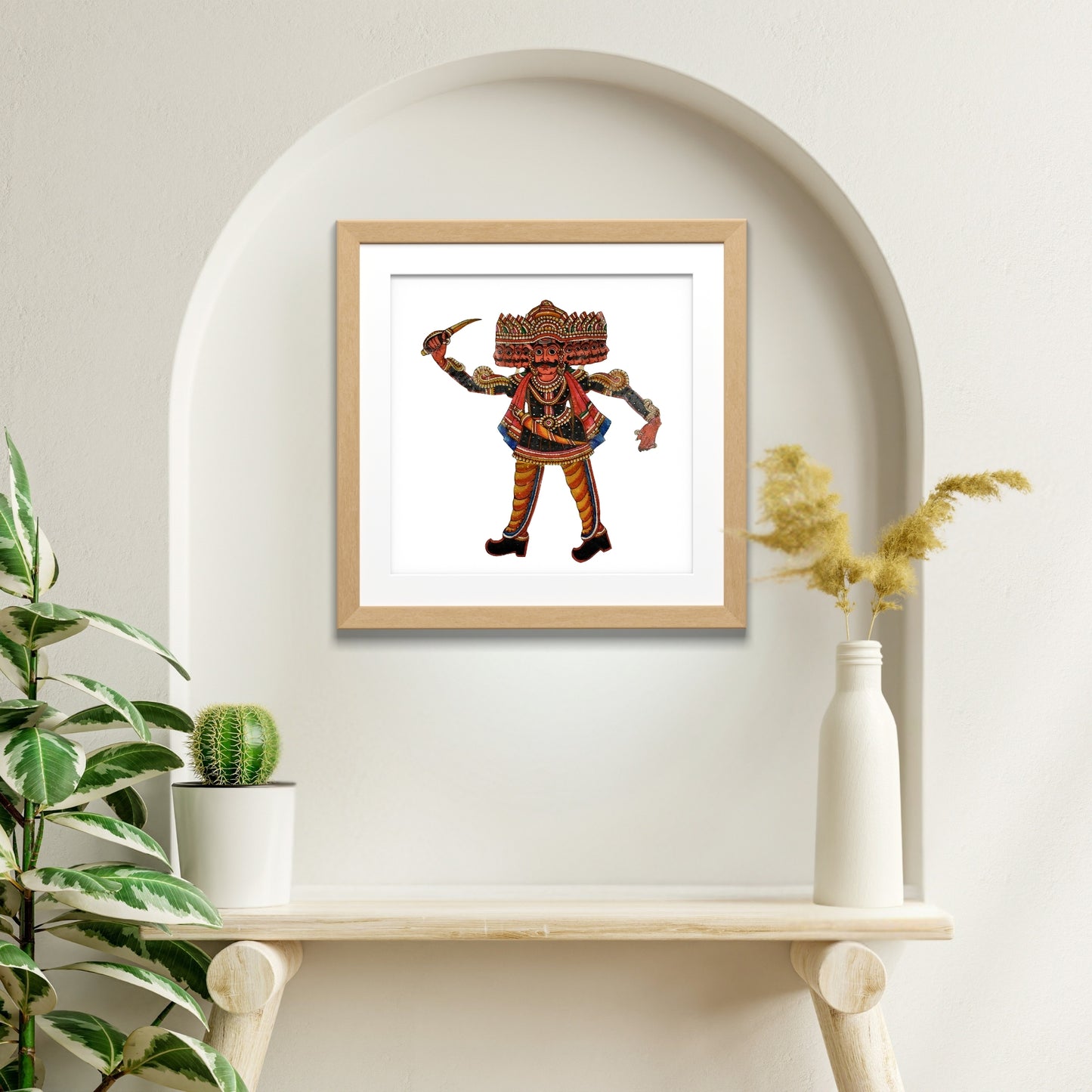 handmade tholu bommalata leather puppet king raavan – black warrior attire (unframed)